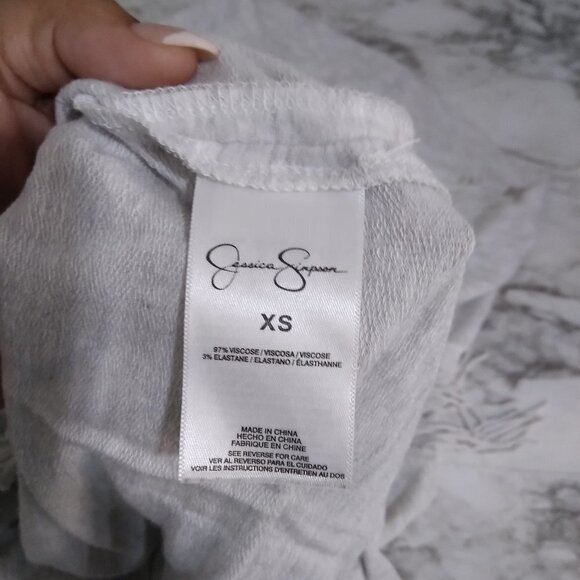 Jessica Simpson Gray Fringe Crop Top Turtle Neck XS Long Sleeve Women Blouse - Picture 9 of 10